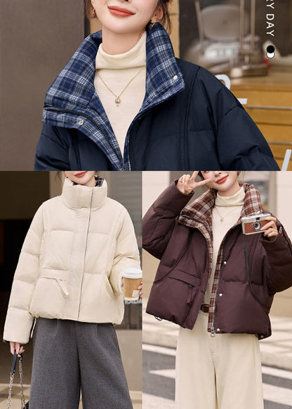 Boutique White Stand Collar Patchwork Duck Down Down Coats Winter