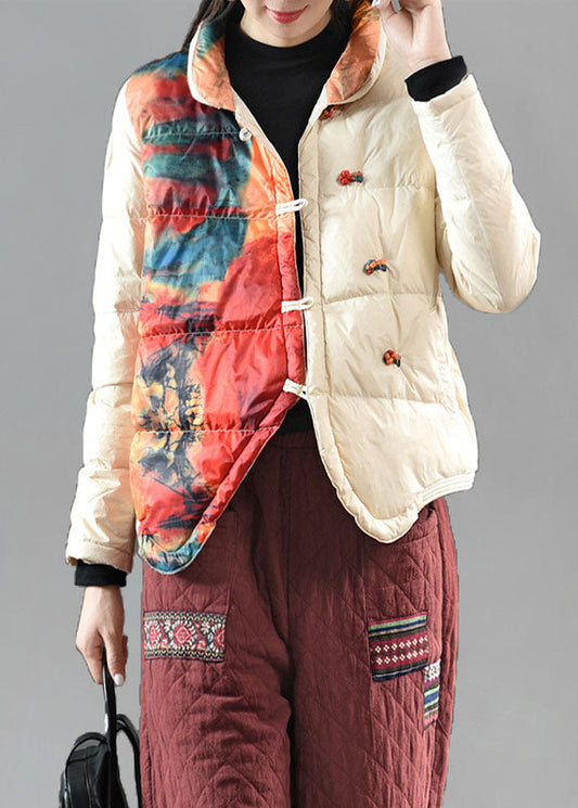 Boutique White Stand Collar Retro Oriental Winter Down Coat