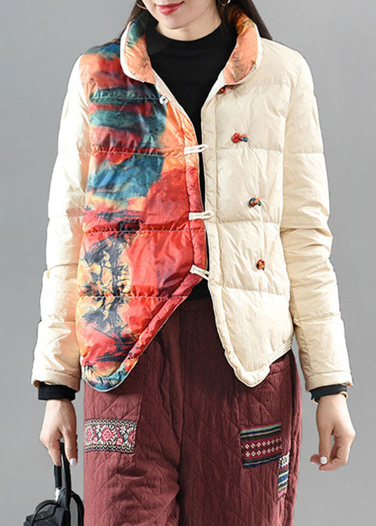 Boutique White Stand Collar Retro Oriental Winter Down Coat
