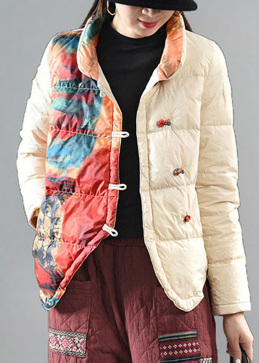 Boutique White Stand Collar Retro Oriental Winter Down Coat
