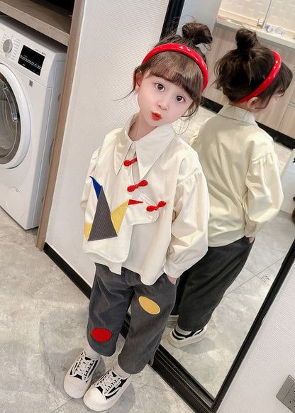 Boutique White Tops and Grey Pants Cotton Kids Two Piece Set Fall