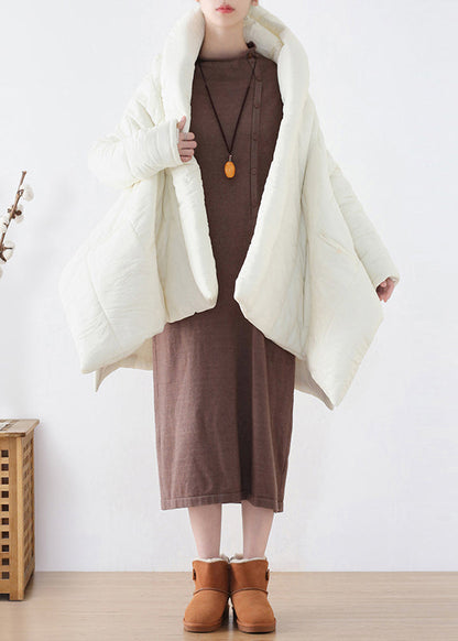 Boutique White V Neck Asymmetrical Low High Design Parka Winter