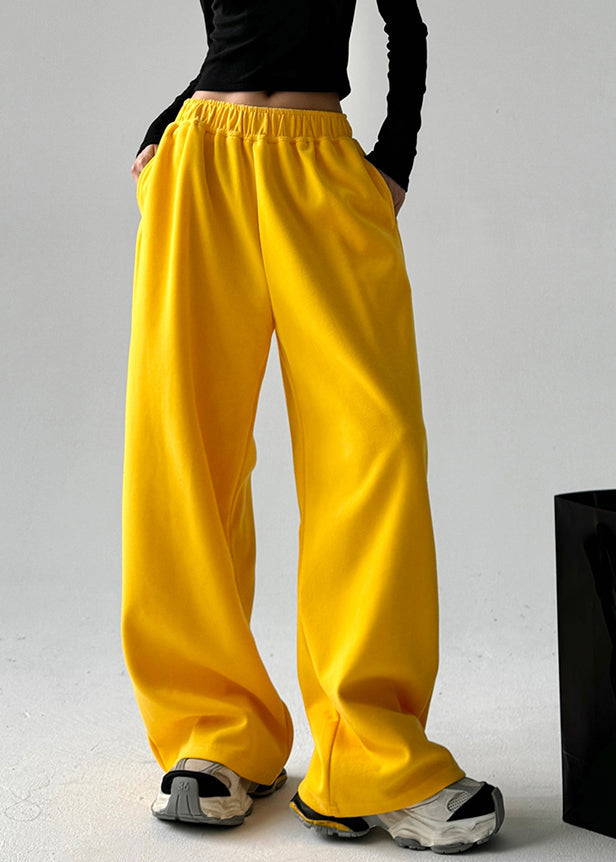 Boutique Yellow Elastic Waist Pockets Pants Spring