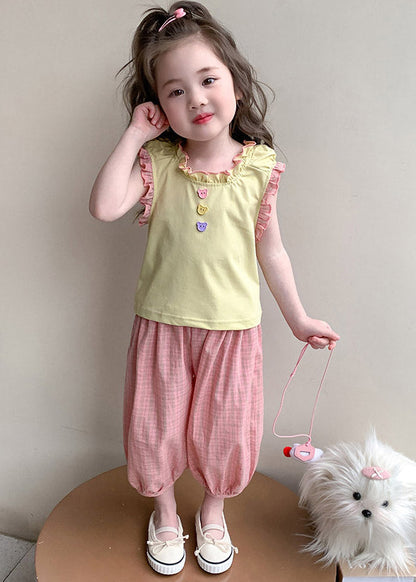 Boutique Yellow O-neck Kids Vest and Lantern Pants Two Piece Set Sleeveless