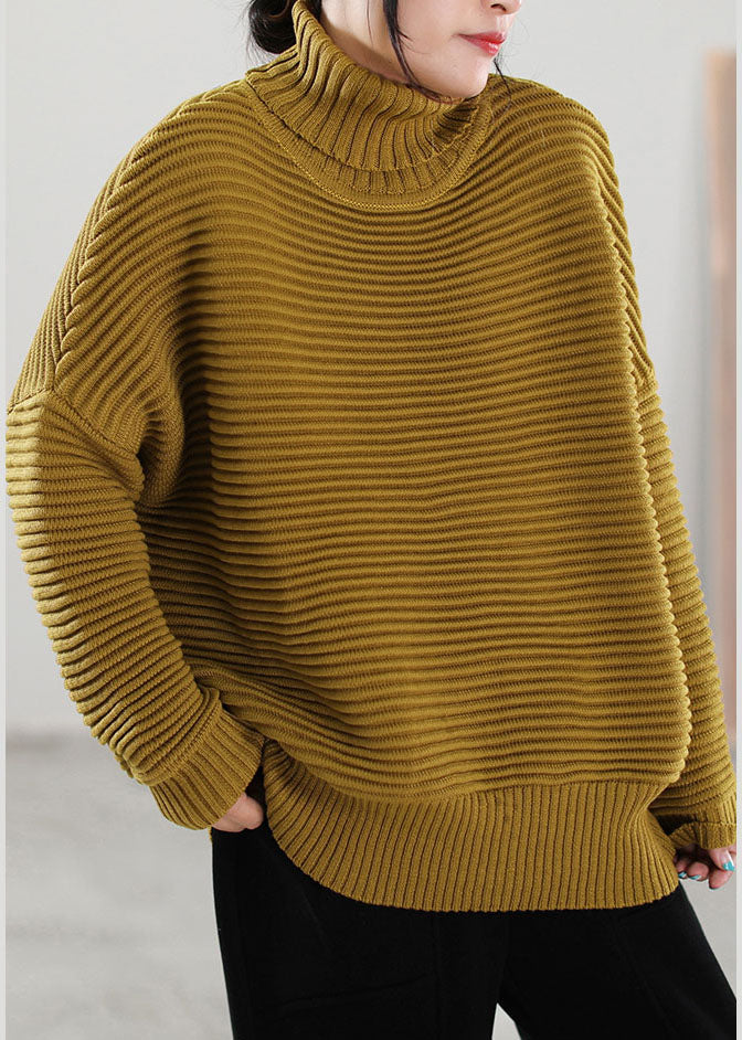 Boutique Yellow Turtle Neck Bat Wing Sleeve Knit Sweaters Winter