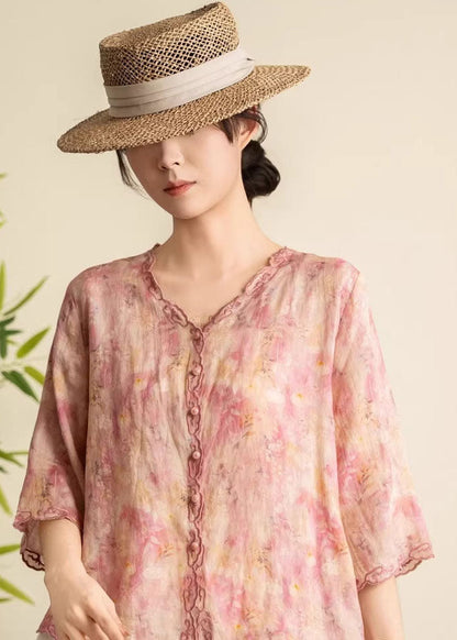 Boutique Yellow V Neck Embroidered Linen Blouses Summer