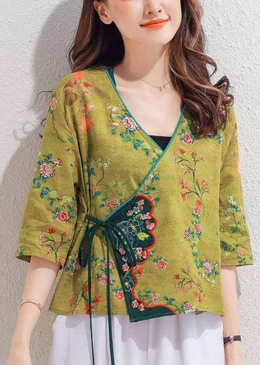 Boutique Yellow V Neck Embroideried Shirt Half Sleeve