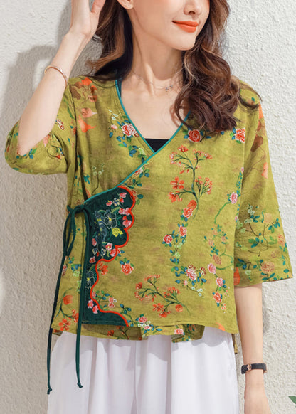 Boutique Yellow V Neck Embroideried Shirt Half Sleeve