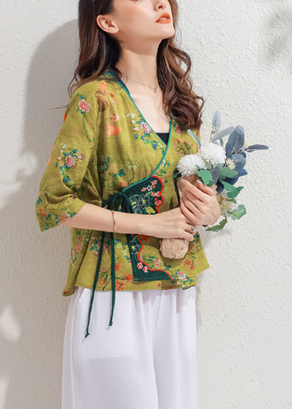 Boutique Yellow V Neck Embroideried Shirt Half Sleeve