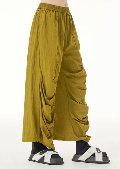 Boutique Yellow Wrinkled Long Pants Summer