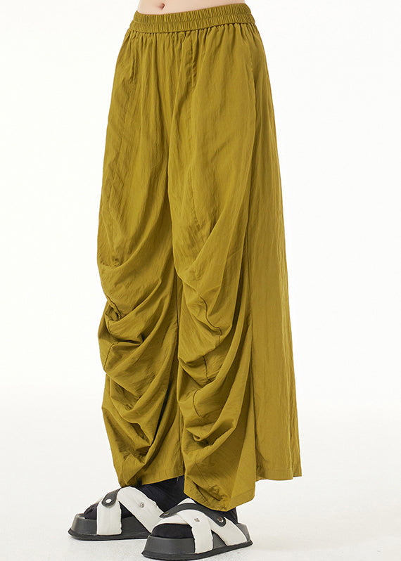 Boutique Yellow Wrinkled Long Pants Summer