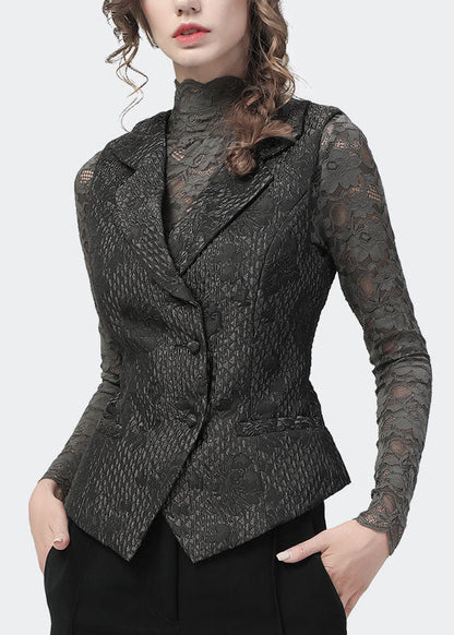 Boutique Chocolate Button Peter Pan Collar Jacquard Vest Spring