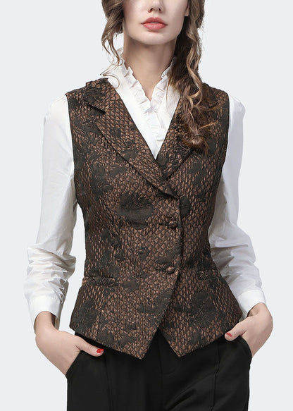 Boutique Chocolate Button Peter Pan Collar Jacquard Vest Spring