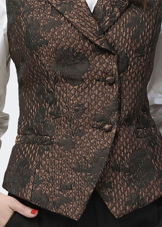 Boutique Chocolate Button Peter Pan Collar Jacquard Vest Spring