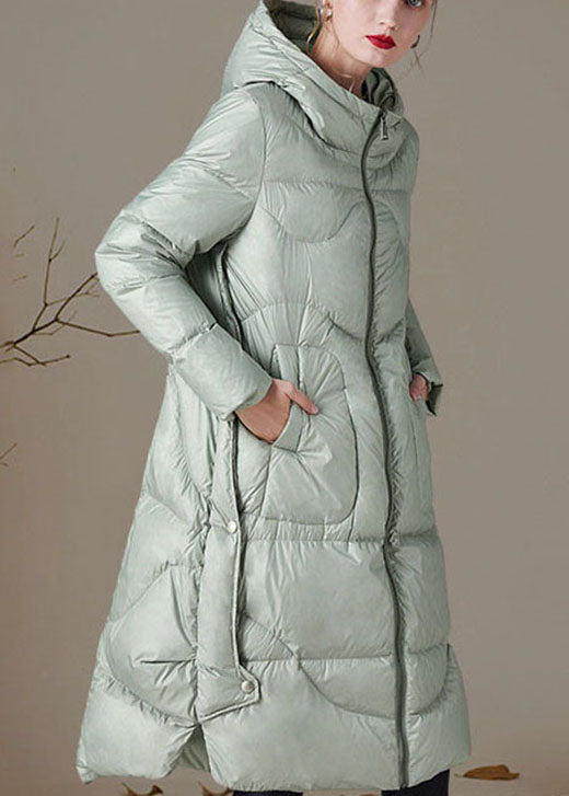 Boutique Silver Green Hooded Low High Design Loose Winter Blended Fabric Coats