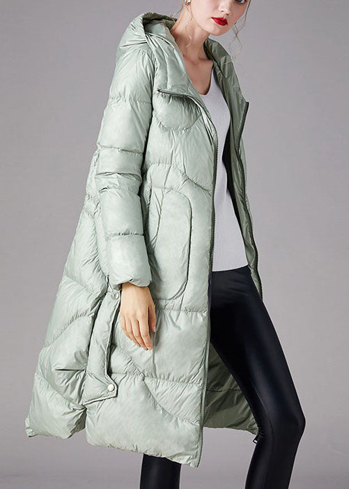 Boutique Silver Green Hooded Low High Design Loose Winter Blended Fabric Coats