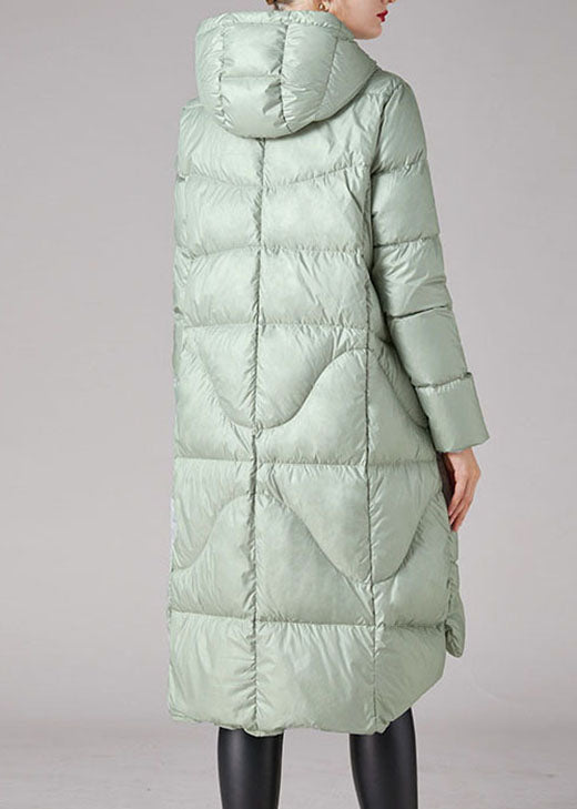 Boutique Silver Green Hooded Low High Design Loose Winter Blended Fabric Coats