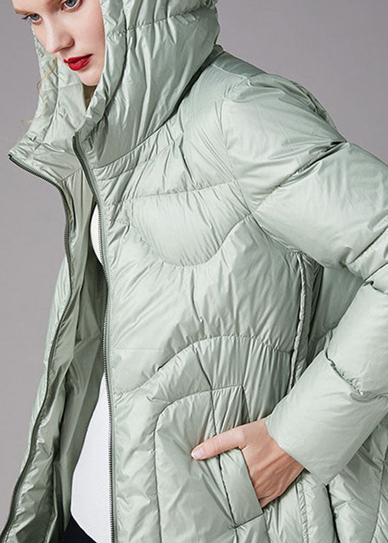 Boutique Silver Green Hooded Low High Design Loose Winter Blended Fabric Coats
