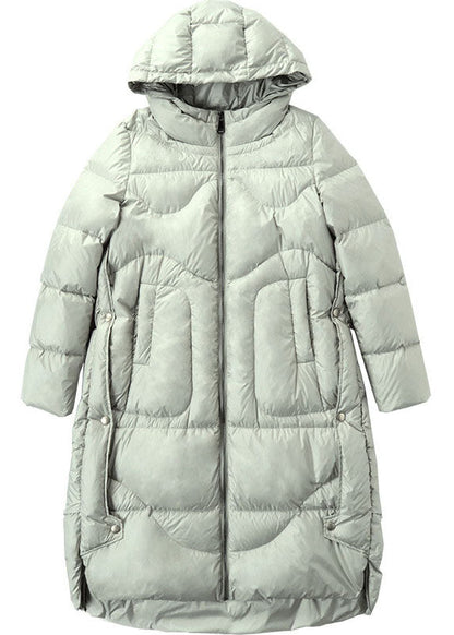 Boutique Silver Green Hooded Low High Design Loose Winter Blended Fabric Coats
