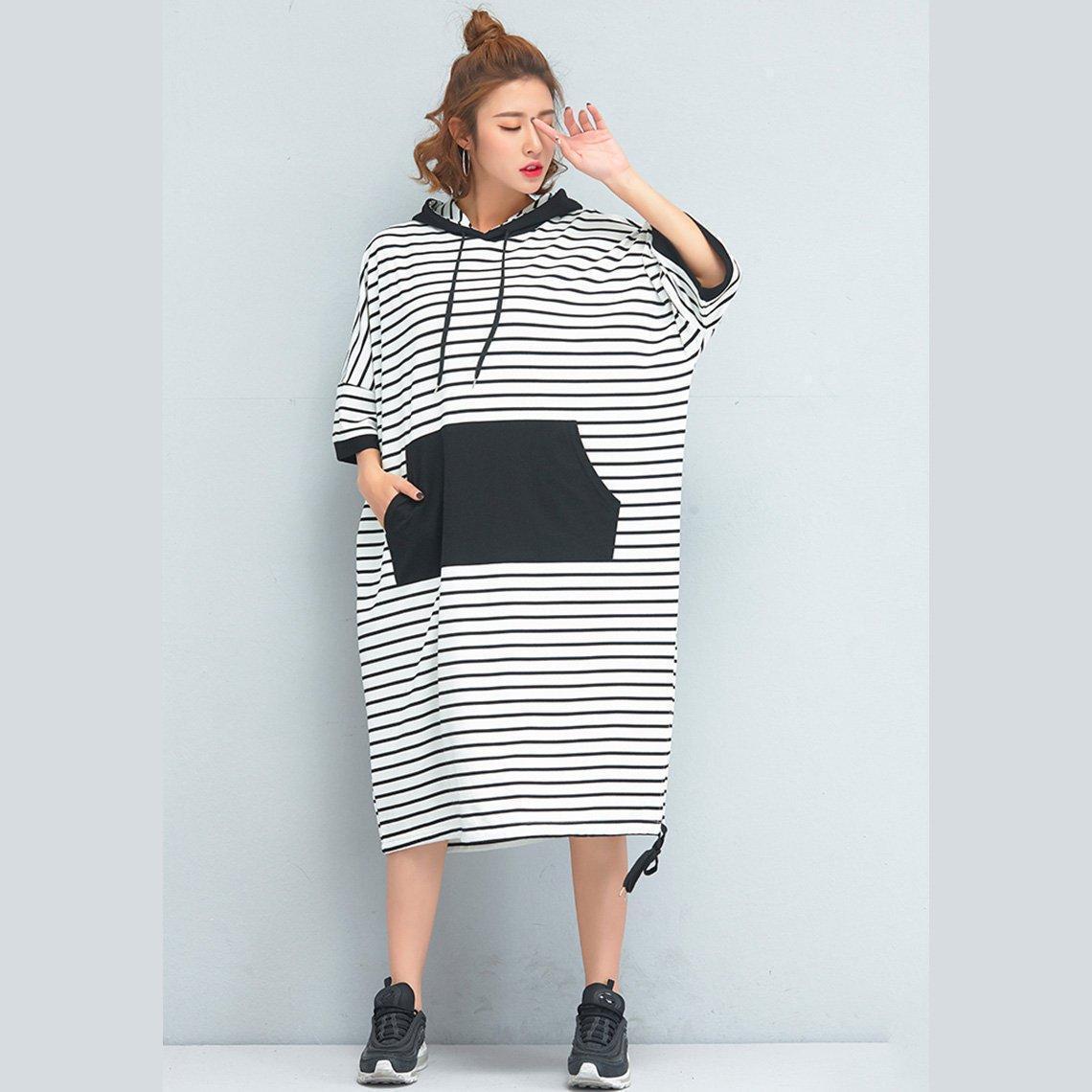 Brand Oversized Clothing Loose Cotton Striped Dress