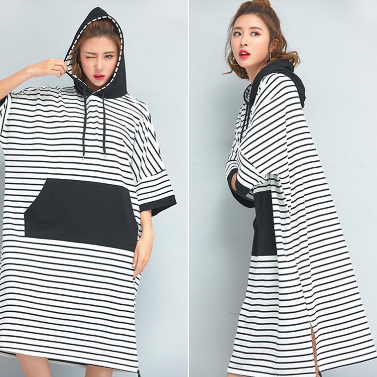 Brand Oversized Clothing Loose Cotton Striped Dress