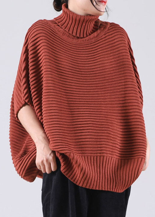 Brick Red Bat Wing Sleeve Knit Sweater Tops Winter
