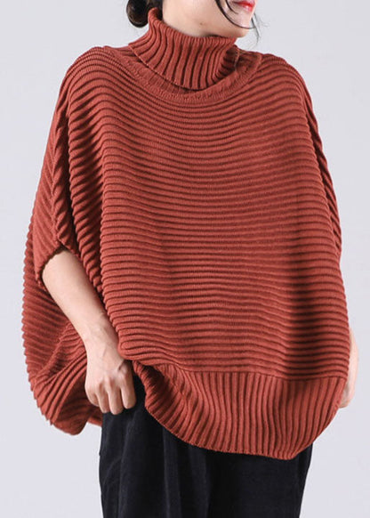 Brick Red Bat Wing Sleeve Knit Sweater Tops Winter