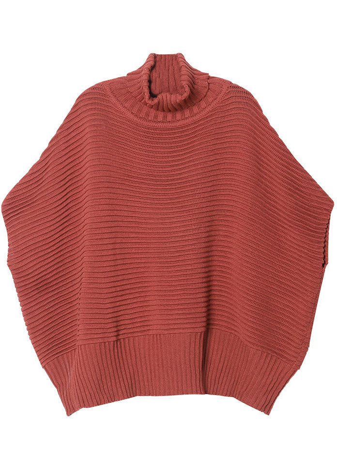Brick Red Bat Wing Sleeve Knit Sweater Tops Winter