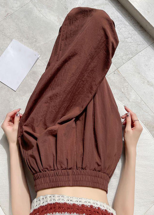 Brick Red Pockets Cotton Summer Crop Pants Elastic Waist