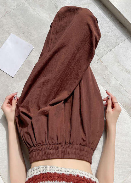 Brick Red Pockets Cotton Summer Crop Pants Elastic Waist