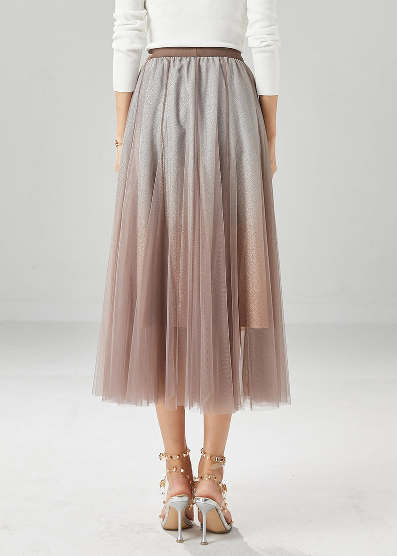 Brick Red Tulle a Line Skirt Gradient Color Summer