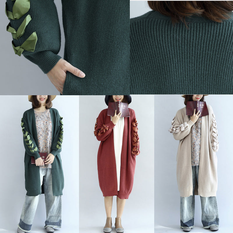 Brick Red Knit Cardigans Oversized Sweater Coats Decorated Sleeves