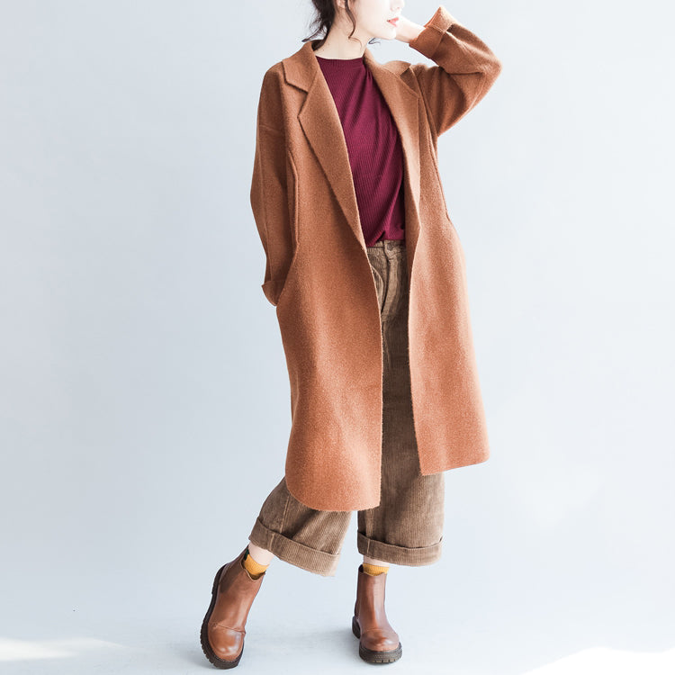 Brick Red Long Woolen Coats Oversized Winter Cardigans Jackets