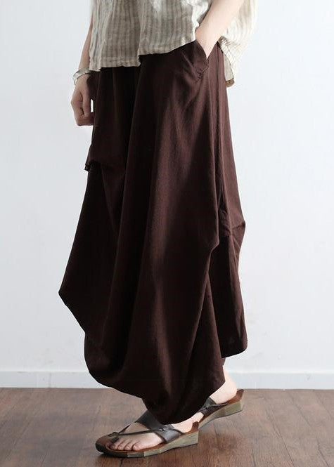 Brick Red Oversized Linen Skirts Asymmetrical Design Elastic Waist Long Skirt
