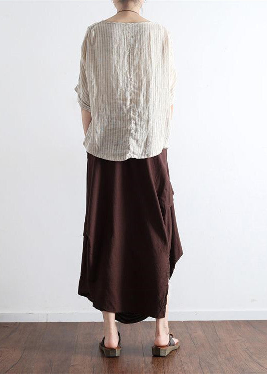Brick Red Oversized Linen Skirts Asymmetrical Design Elastic Waist Long Skirt