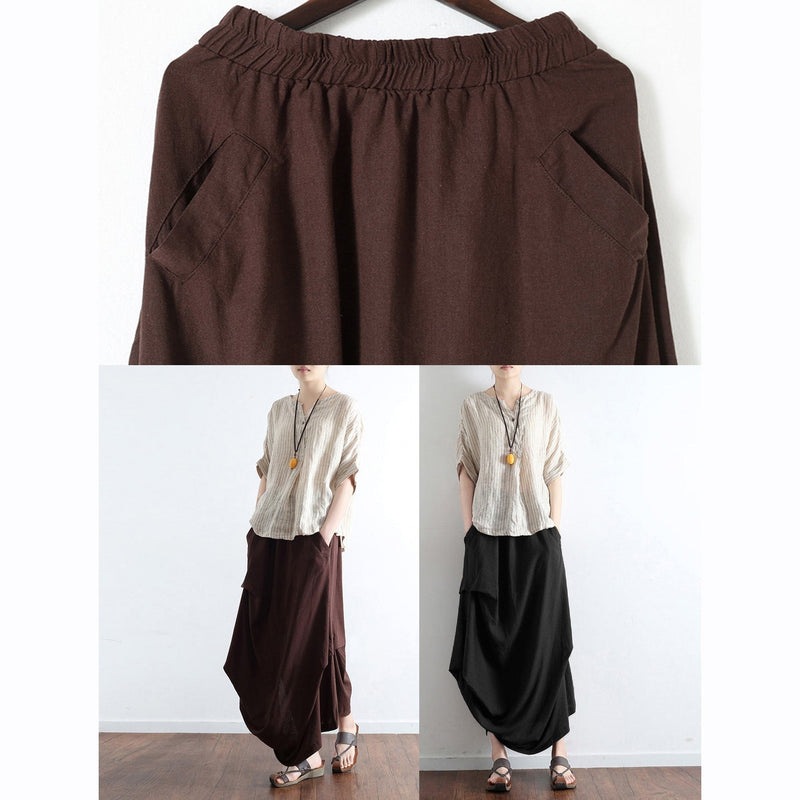Yellow Leopard Oversized Linen Skirts Asymmetrical Design Elastic Waist Long Skirt