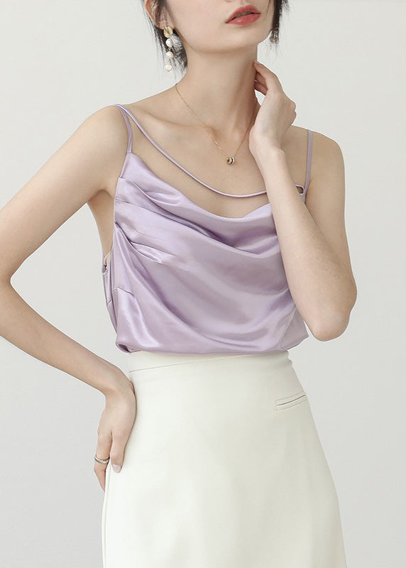 Brief Apricot Slash Neck Satin Top Summer