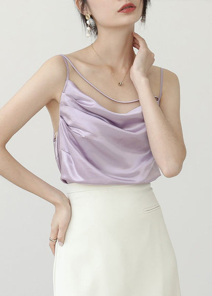 Brief Apricot Slash Neck Satin Top Summer