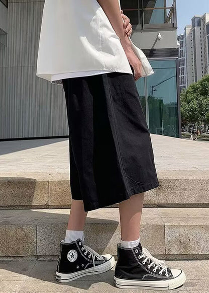 Brief Beige Elastic Waist Wide Leg Pants Summer