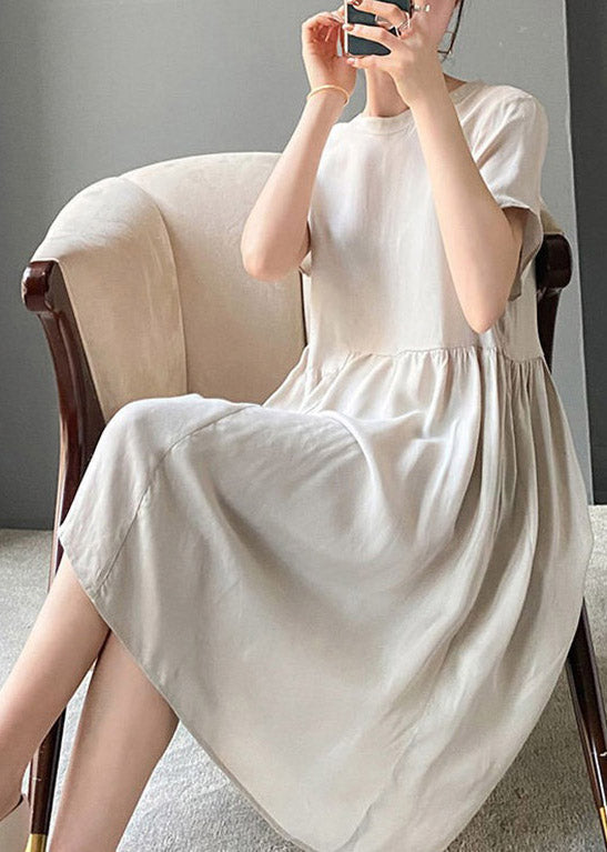 Brief Blue Geometry O-neck Patchwork Cotton Blend Dress Short Sleeve