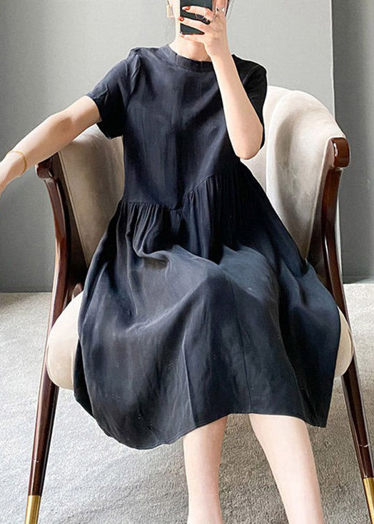 Brief Grey Polka Dots O-neck Patchwork Cotton Blend Dress Short Sleeve