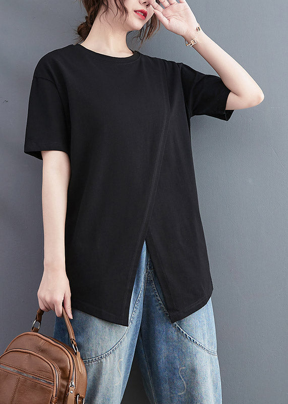 Brief Black O-neck Open Cotton T Shirt Short Sleeve