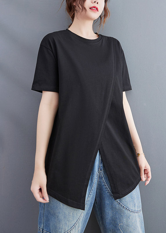 Brief Black O-neck Open Cotton T Shirt Short Sleeve
