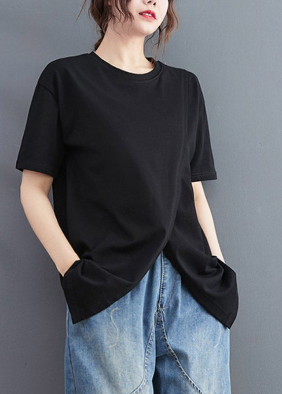 Brief Black O-neck Open Cotton T Shirt Short Sleeve