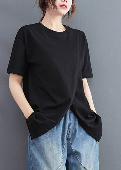 Brief Black O-neck Open Cotton T Shirt Short Sleeve