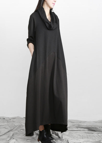Brief Black Turtleneck Asymmetrical Maxi Dresses Spring