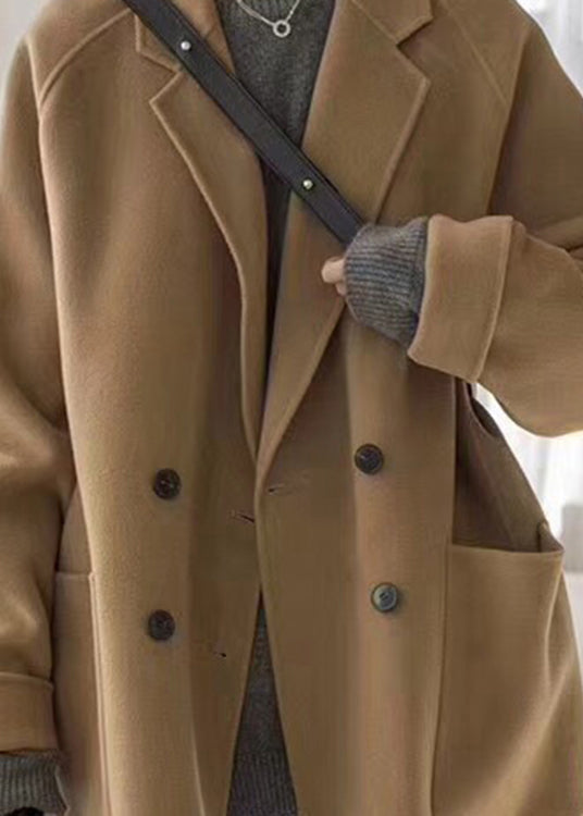 Brief Camel Notched Button Woolen Coats Fall