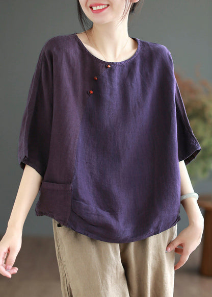 Brief Green O-neck Patchwork Button T Shirt Half Sleeve