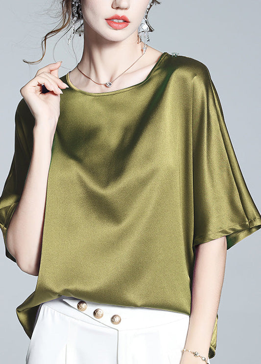 Brief Green O-neck Silk T Shirt Half Sleeve