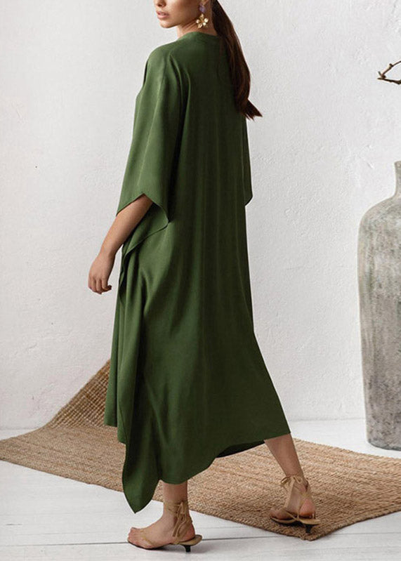 Brief Green V Neck Cozy Kaftan Long Dress Half Sleeve